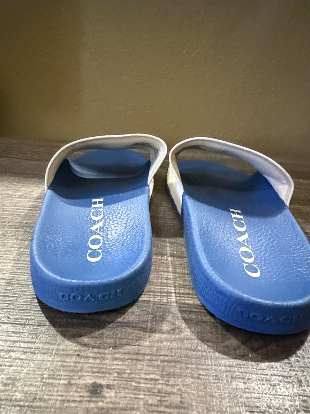 Coach Blue Footbed White Logo Strap women Slide Sandals with Multicolor Accent - Picture 3 of 4